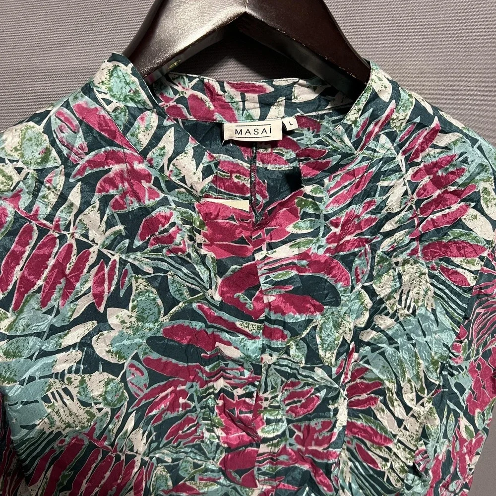 Masai Tunic Top Womens Large Multicolor Gubi Oversize Floral Tropical Leaf - Picture 5 of 6